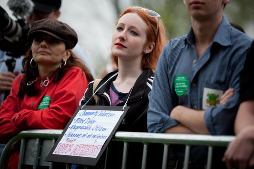 A woman listening to a speaker at the Reason Rally. But now women in the community want to do more than just listen.